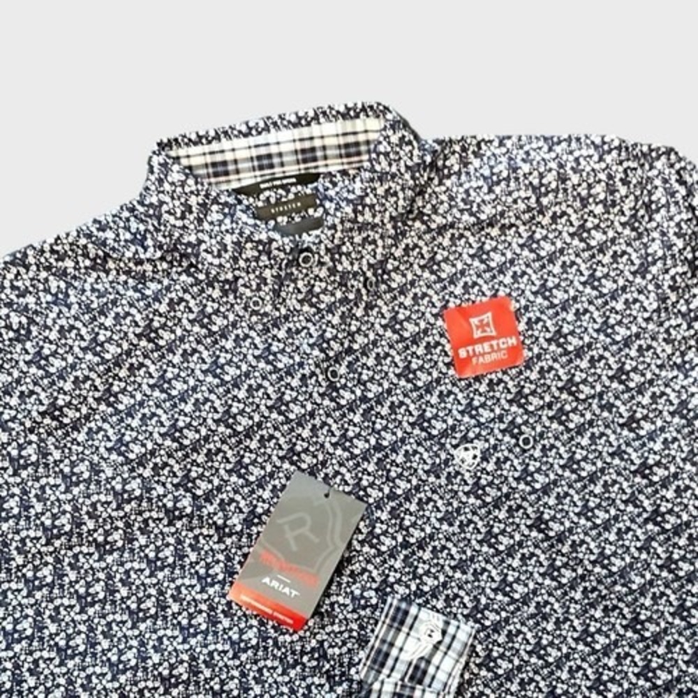 NWT Ariat Relentless Blue Ditsy Floral Button Down Long Slv. Shirt Men L Vietnam